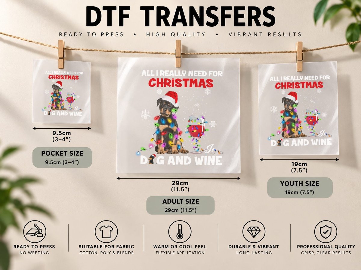 Rottweiler with Lights, Festive Holiday Theme, Pet Lover DTF Transfer Iron On