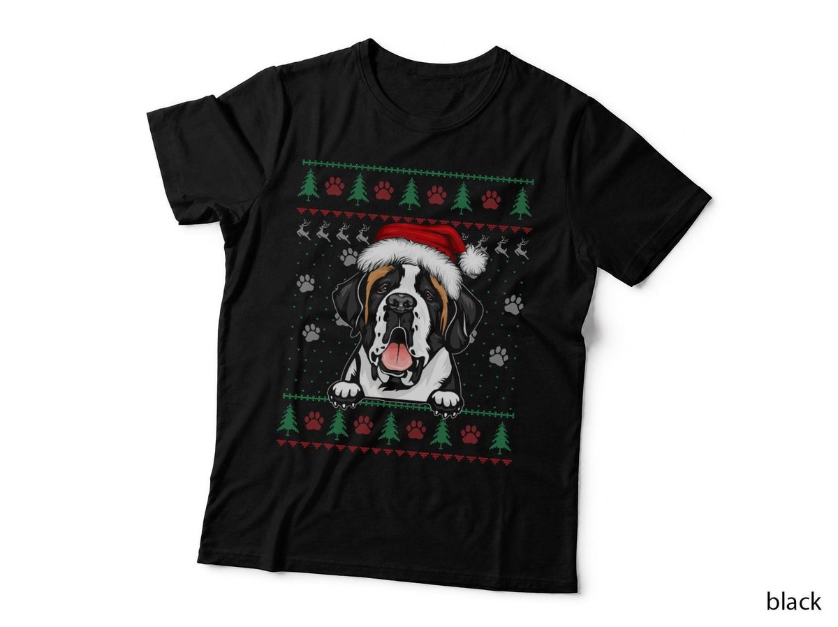 Saint Bernard Christmas Ugly Sweater T-Shirt, Festive Dog Lover Apparel