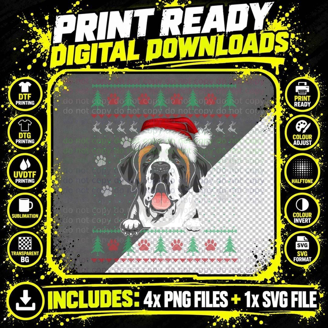 Saint Bernard Christmas Ugly Sweater T-Shirt Png SVG Digital Bundle