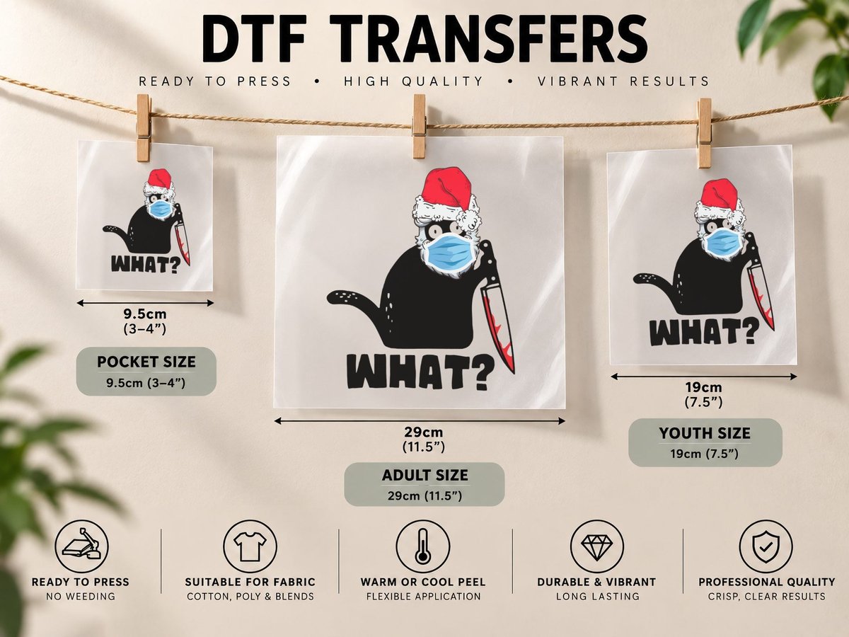 Santa Cat Murderer, Christmas Horror, Pet Lover DTF Transfer Iron On