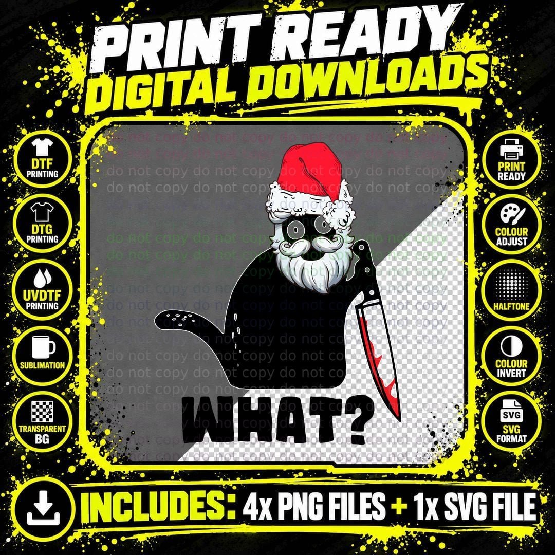 Santa Cat Murderer T-Shirt, Funny Sarcasm Png SVG Digital Bundle