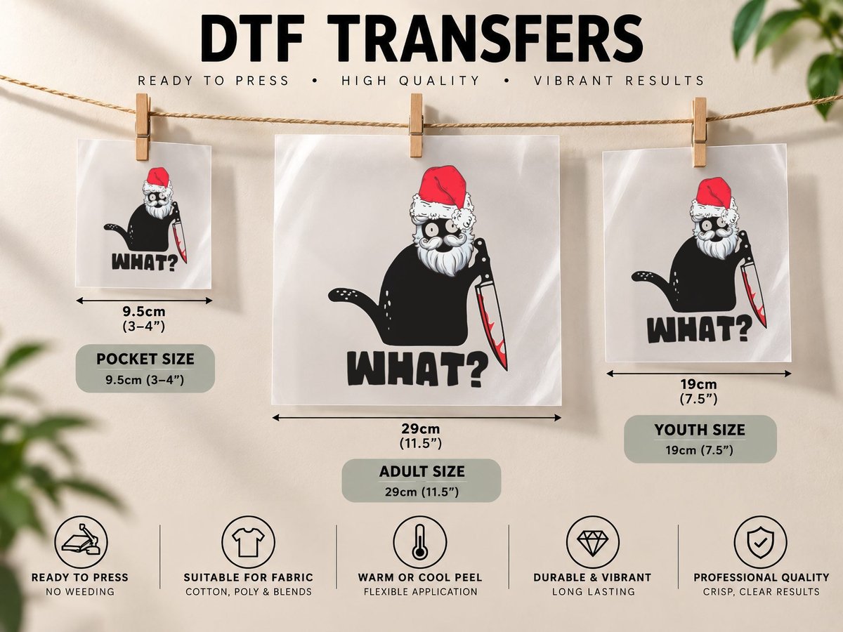 Santa Cat Murderer, Funny Sarcasm, Pet Lover DTF Transfer Iron On