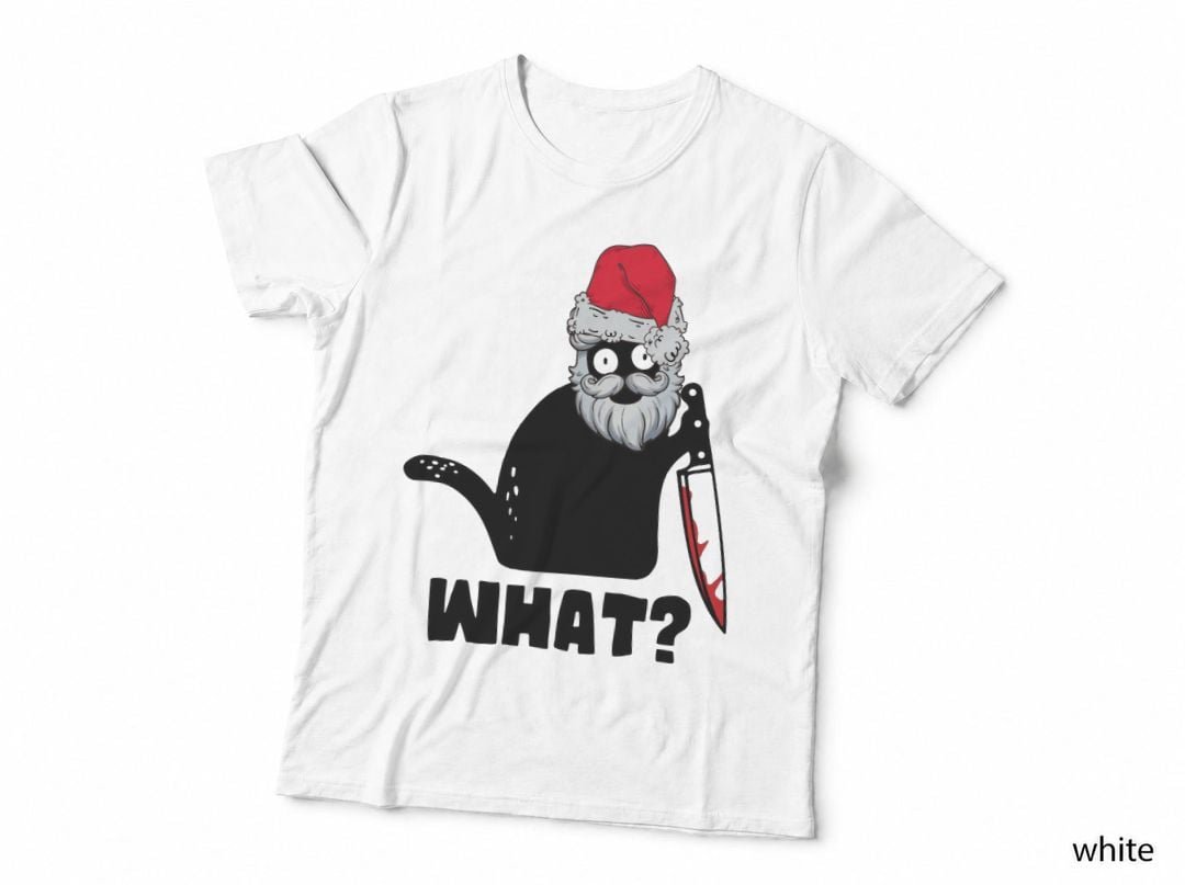 Santa Cat with Knife T-Shirt, Funny Sarcasm, Pet Lover Apparel