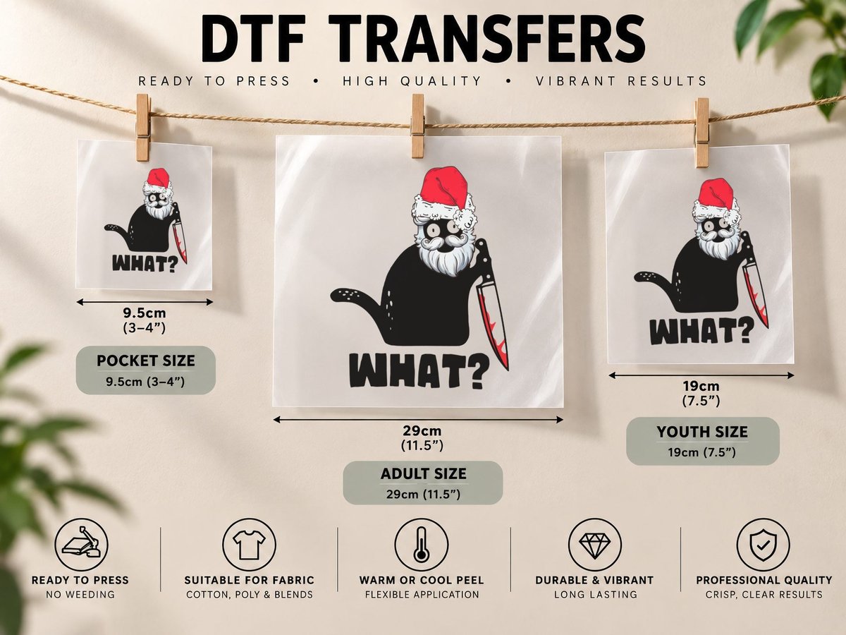 Santa Cat with Knife, Funny Sarcasm, Pet Lover DTF Transfer Iron On