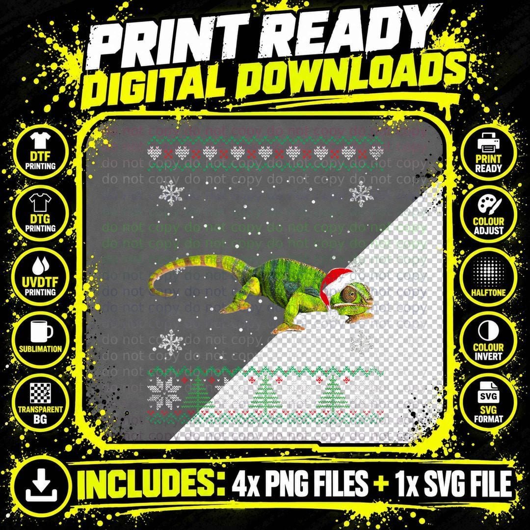 Santa Chameleon Ugly Sweater T-Shirt Png SVG Digital Bundle