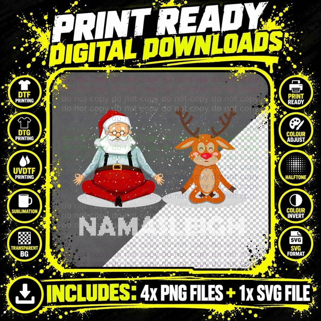 Santa Claus & Reindeer Yoga T-Shirt Png SVG Digital Bundle