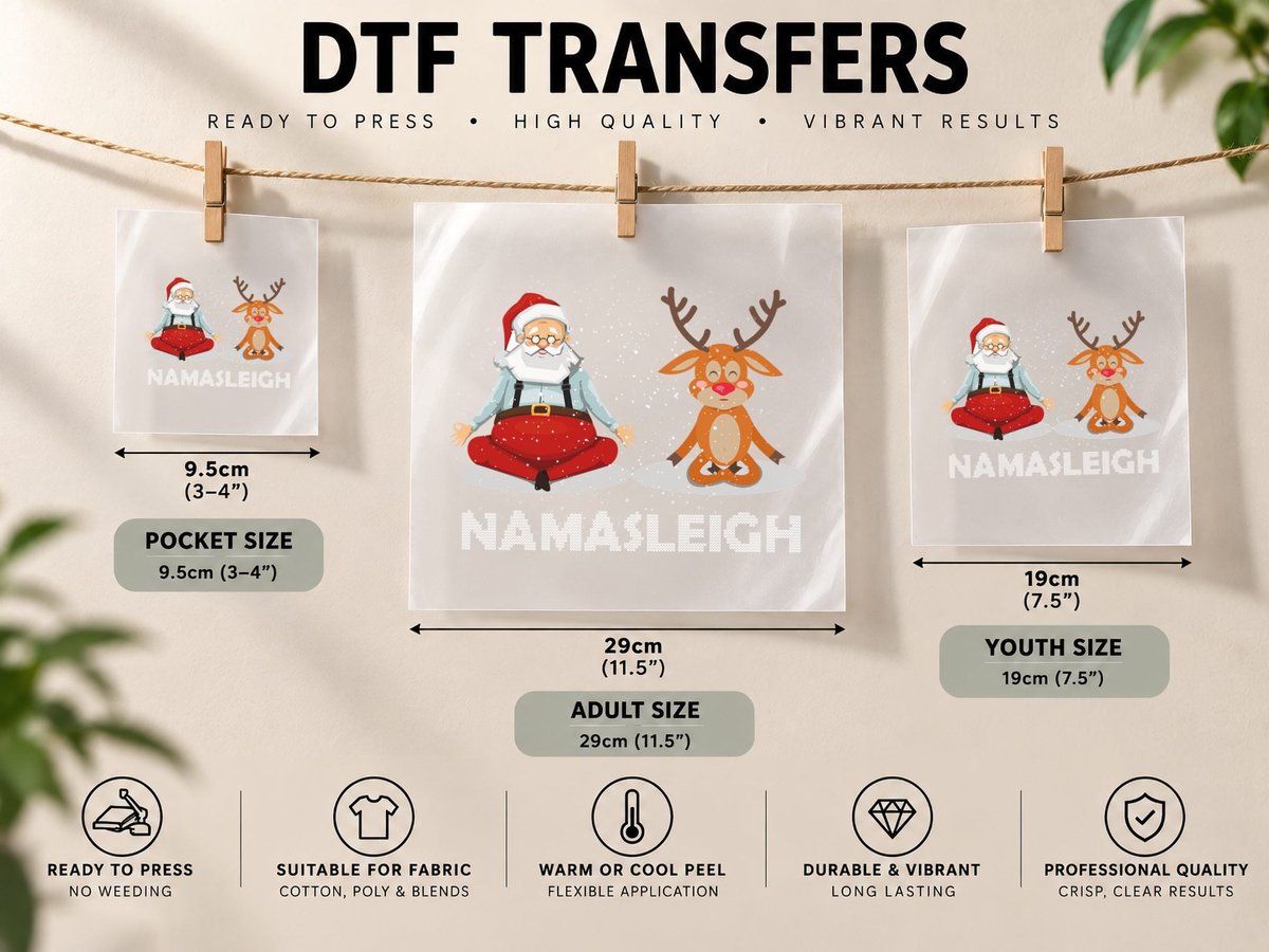 Santa Claus & Reindeer Yoga, Christmas Holiday Zen DTF Transfer Iron On