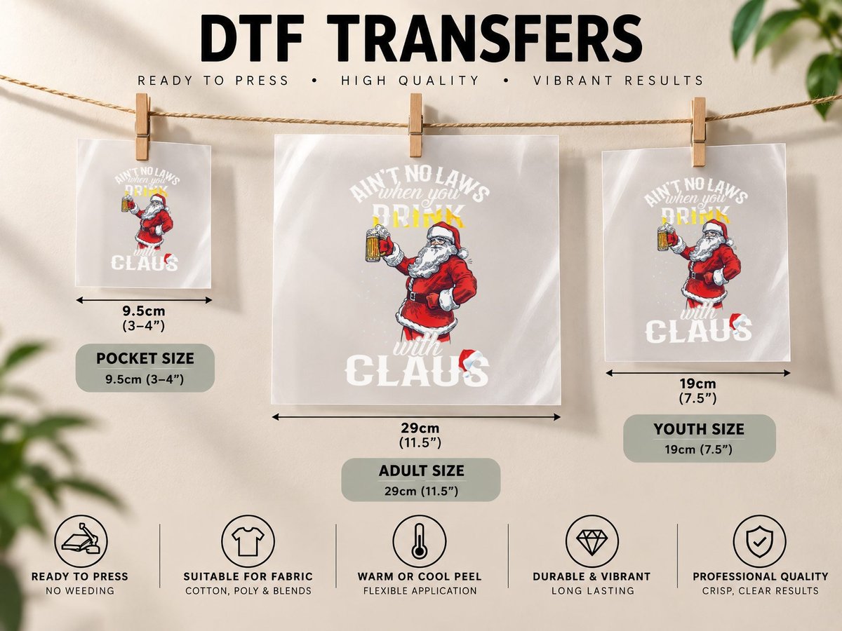 Santa Claus Beer Mug, Christmas Holiday Theme DTF Transfer Iron On