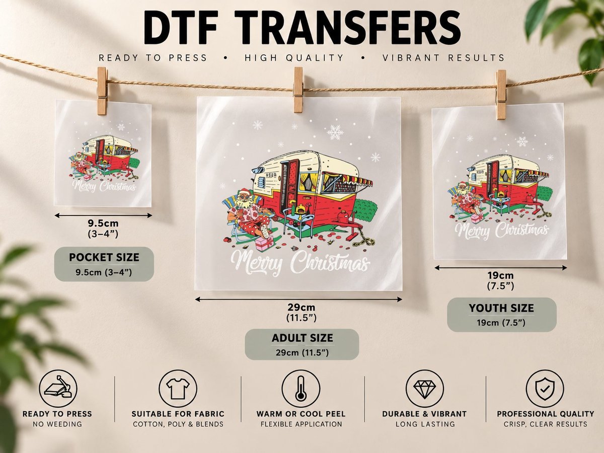 Santa Claus Camping, Holiday Retro Style, Christmas Vibes DTF Transfer Iron On