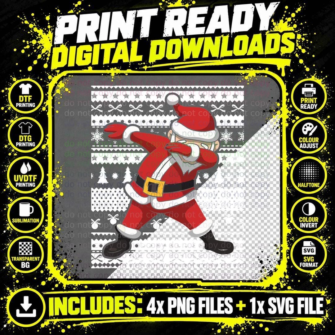 Santa Claus Dabbing T-Shirt, Christmas Fun Png SVG Digital Bundle