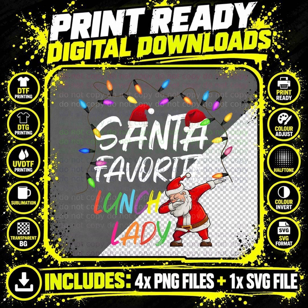 Santa Claus Lunch Lady T-Shirt, Christmas Holiday Theme Png SVG Digital Bundle