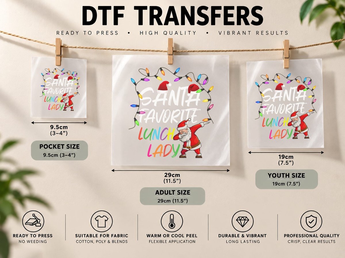 Santa Claus Lunch Lady, Christmas Holiday Theme DTF Transfer Iron On
