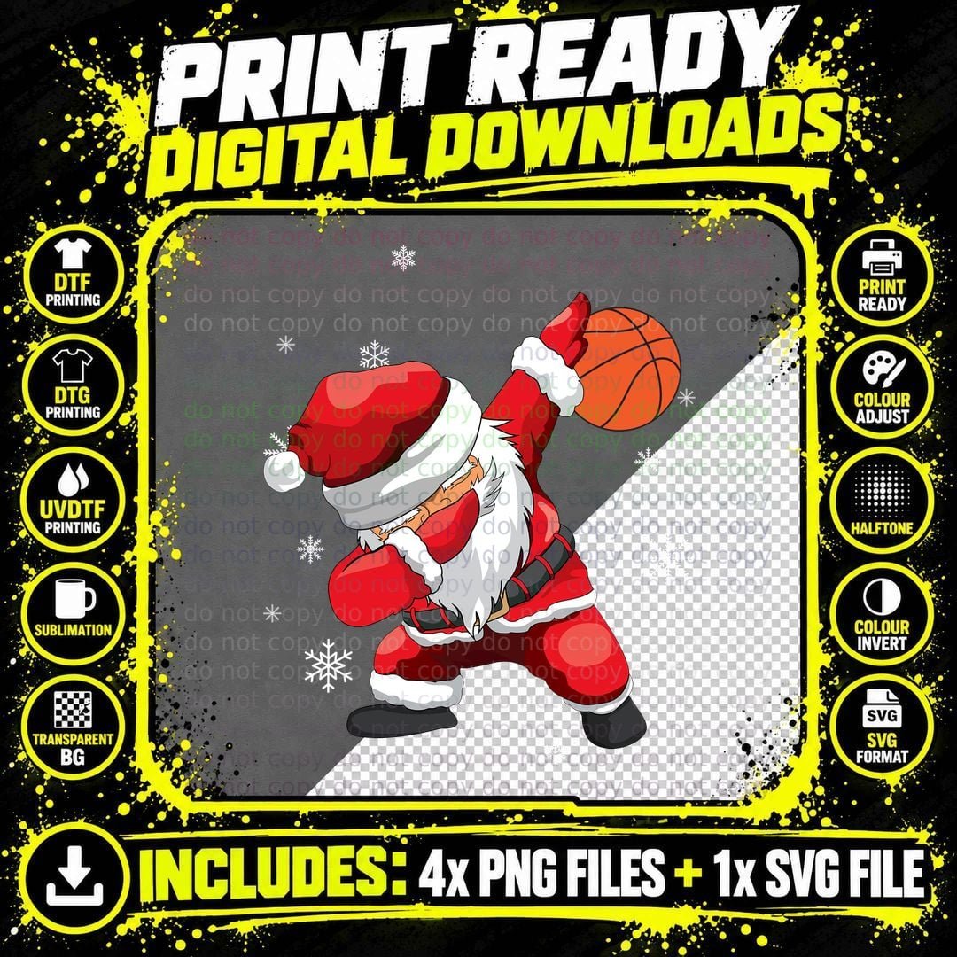 Santa Claus Playing Basketball T-Shirt, Christmas Sports Png SVG Digital Bundle