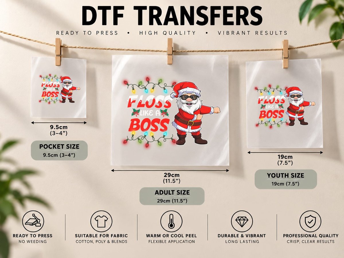 Santa Claus, Christmas Holiday Style, Festive Boss Print DTF Transfer Iron On