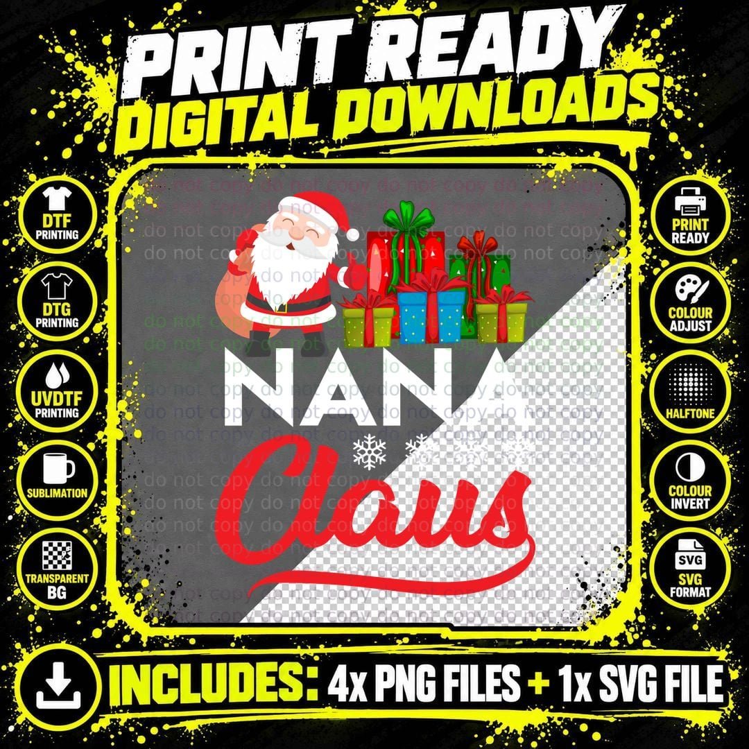 Santa Claus T-Shirt, Christmas Holiday Theme Png SVG Digital Bundle