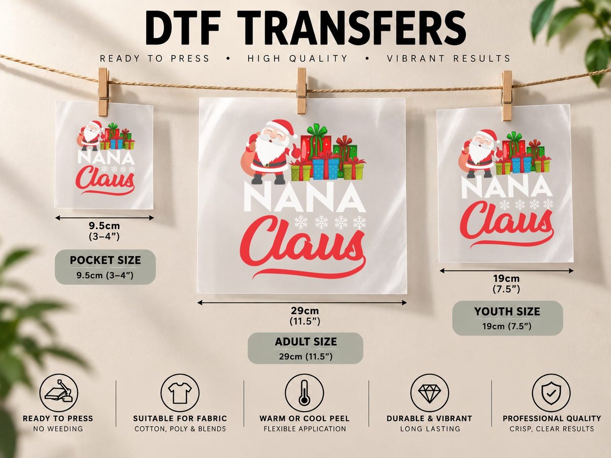 Santa Claus, Christmas Holiday Theme, Festive Gift Idea DTF Transfer Iron On