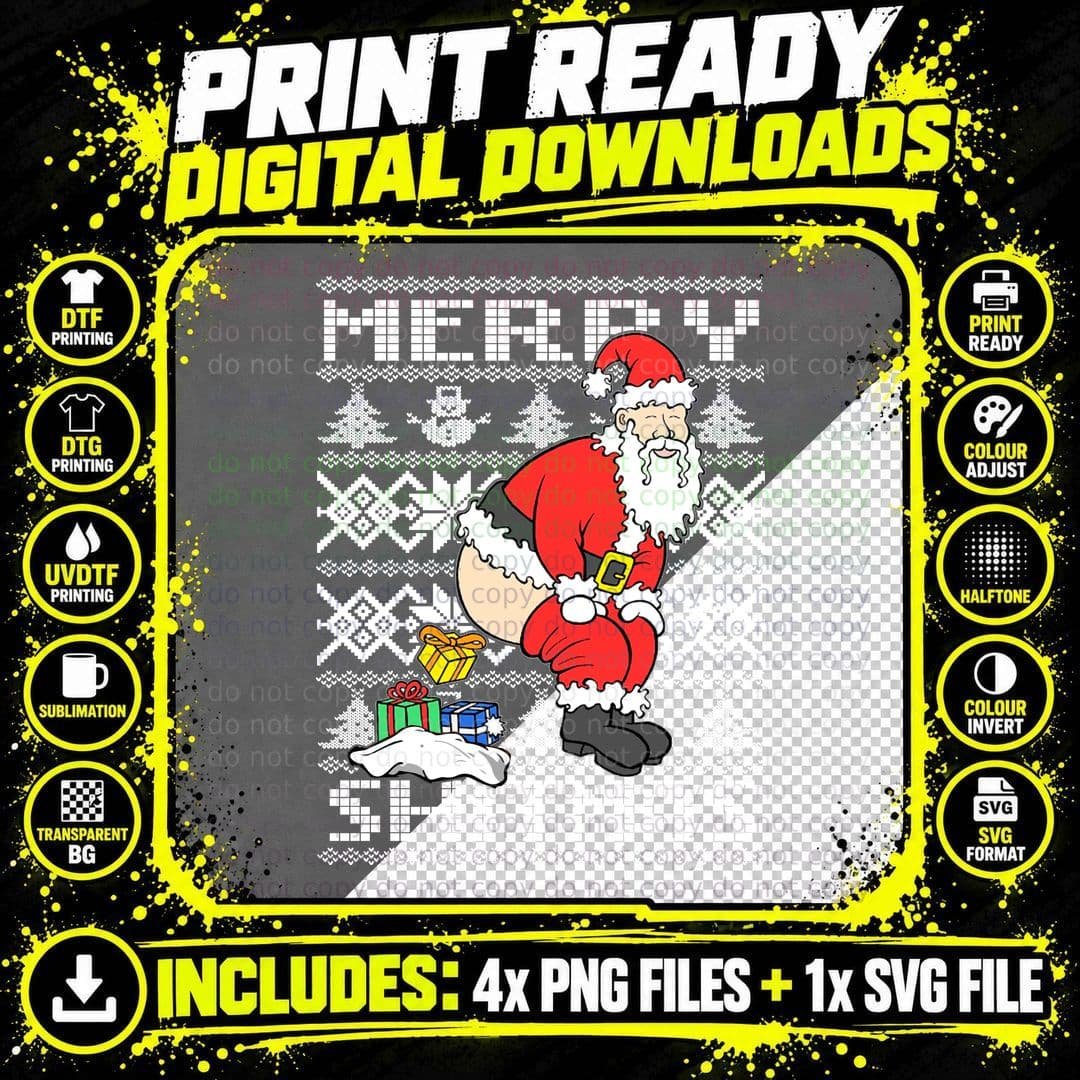 Santa Claus T-Shirt, Christmas Theme Png SVG Digital Bundle