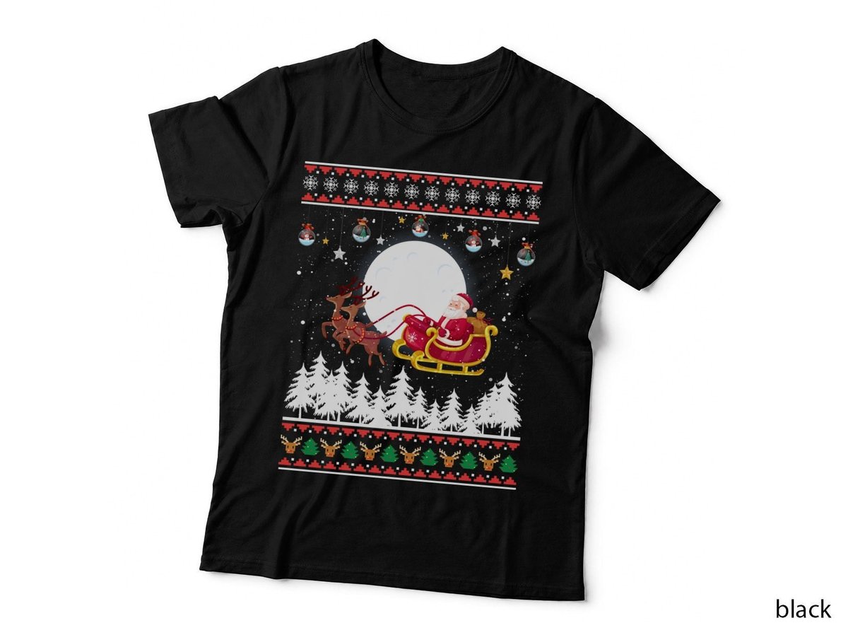Santa Claus Ugly Sweater, Christmas, Festive Holiday Print T-Shirt