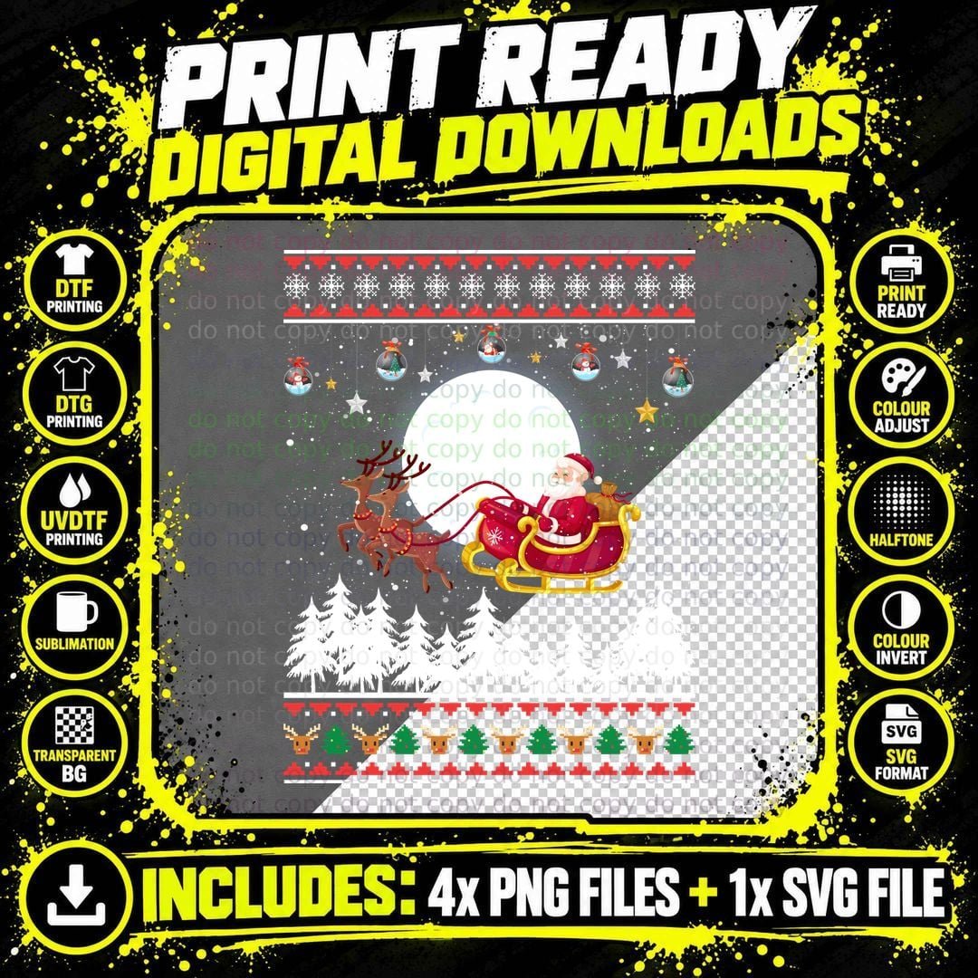 Santa Claus Ugly Sweater, Christmas Png SVG Digital Bundle