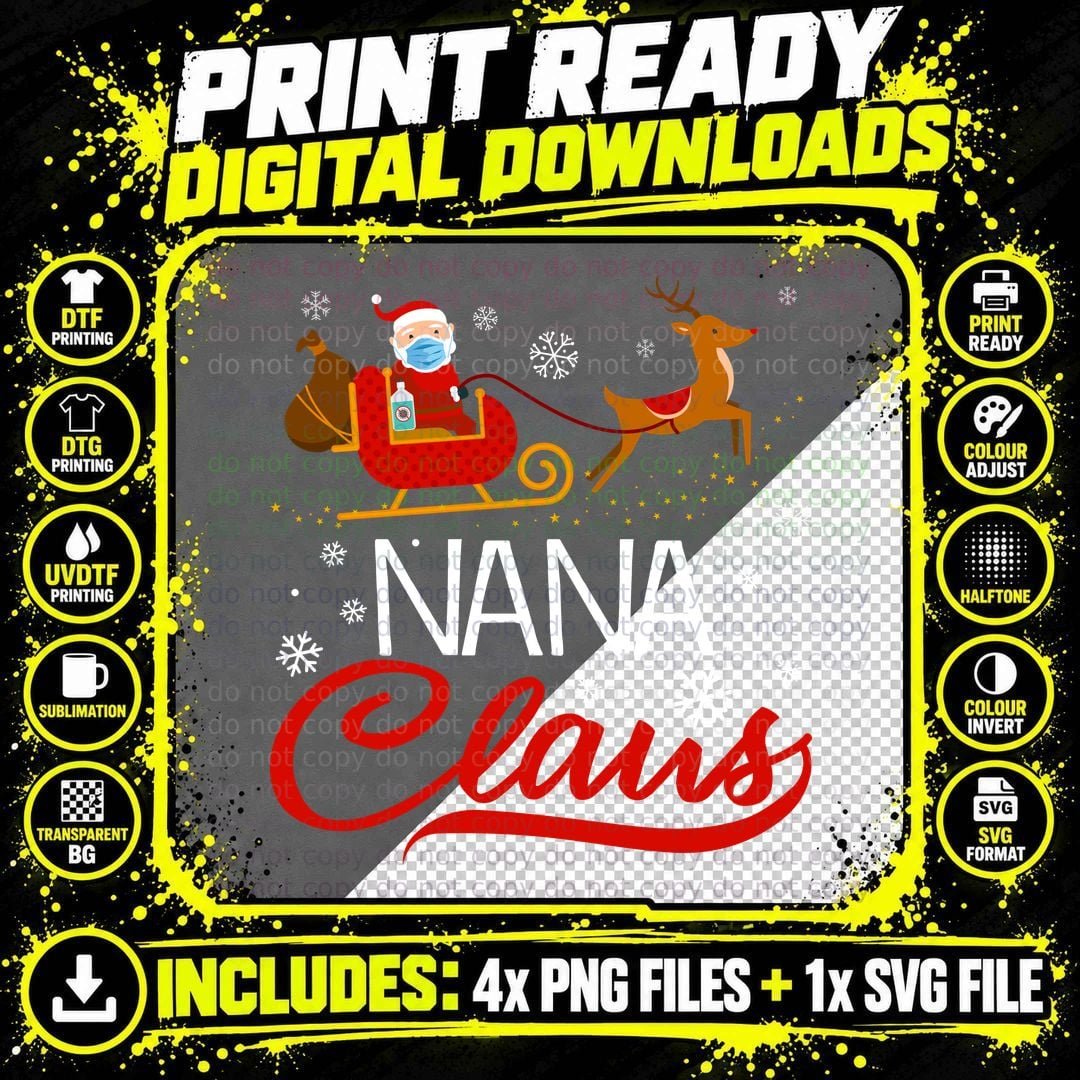 Santa Claus in Mask Sleigh T-Shirt Png SVG Digital Bundle