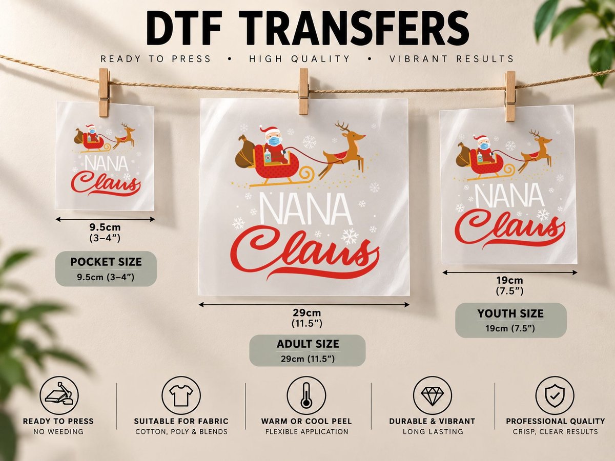 Santa Claus in Mask Sleigh, Christmas Holiday Style DTF Transfer Iron On