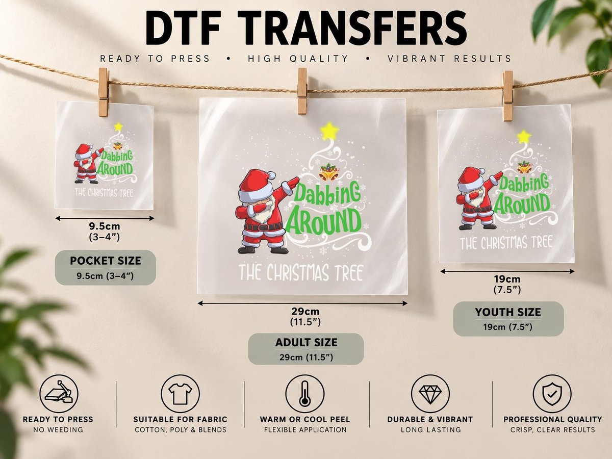 Santa Dabbing Around the Christmas Tree, Holiday Fun DTF Transfer Iron On