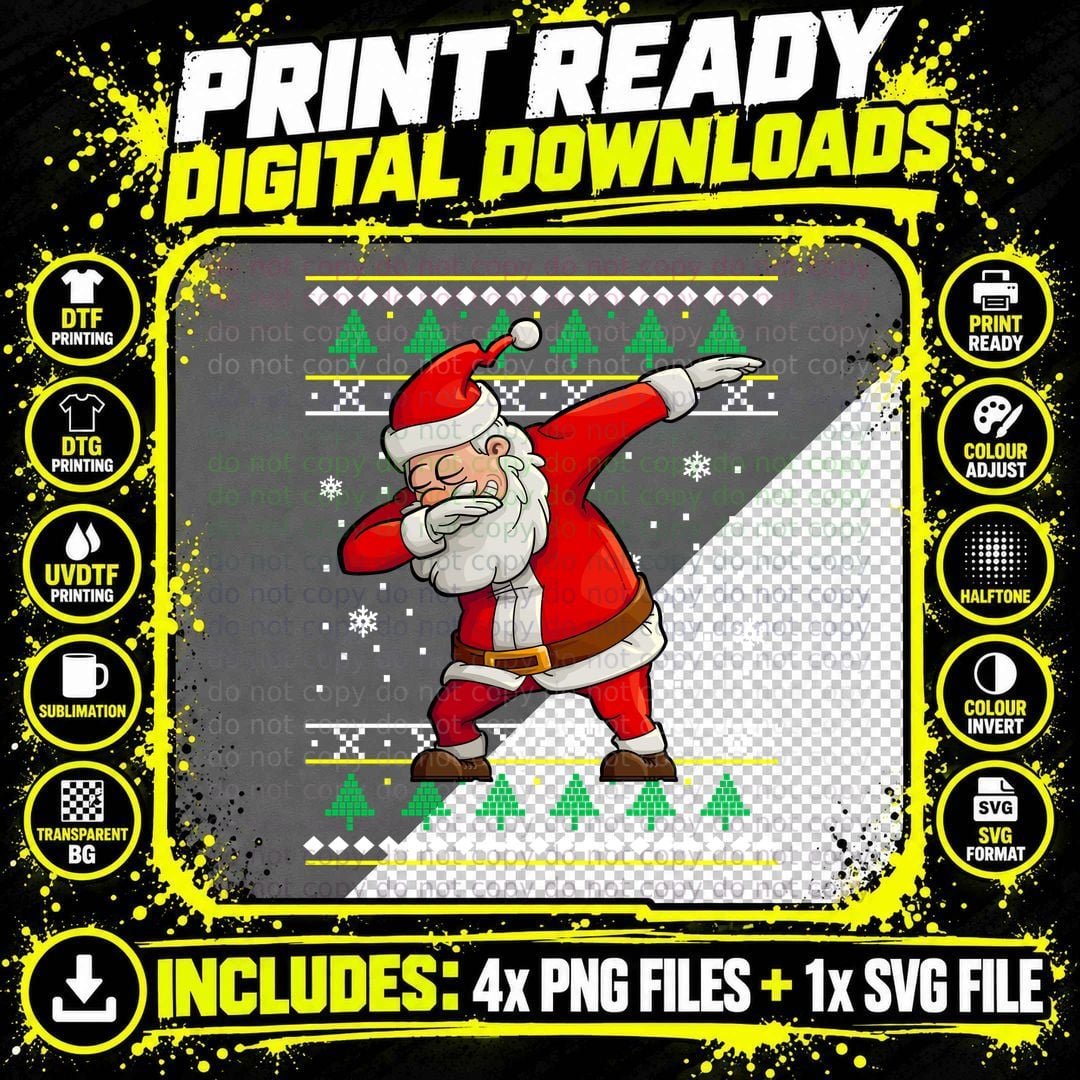 Santa Dabbing Ugly Christmas Sweater Style T-Shirt Png SVG Digital Bundle