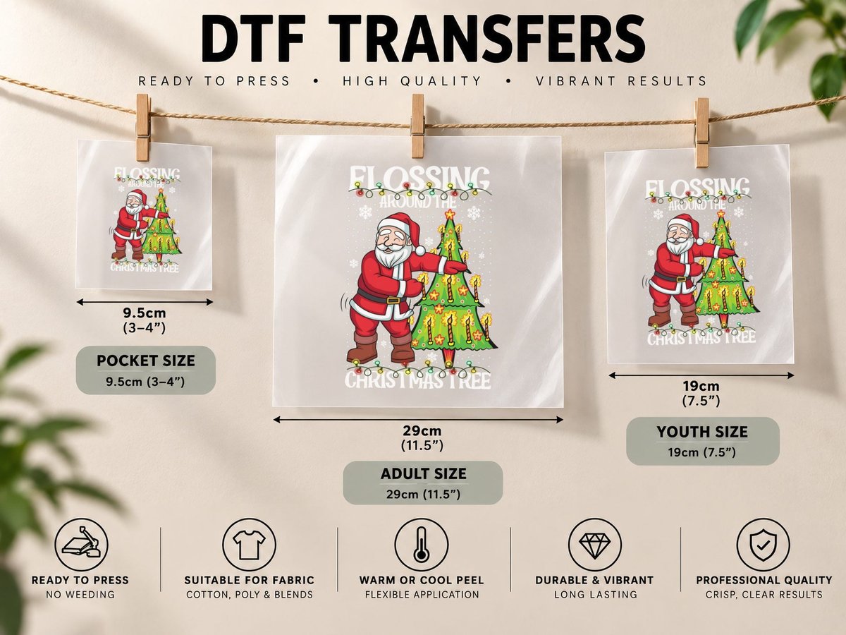 Santa Dancing Around Christmas Tree, Holiday Cheer DTF Transfer Iron On