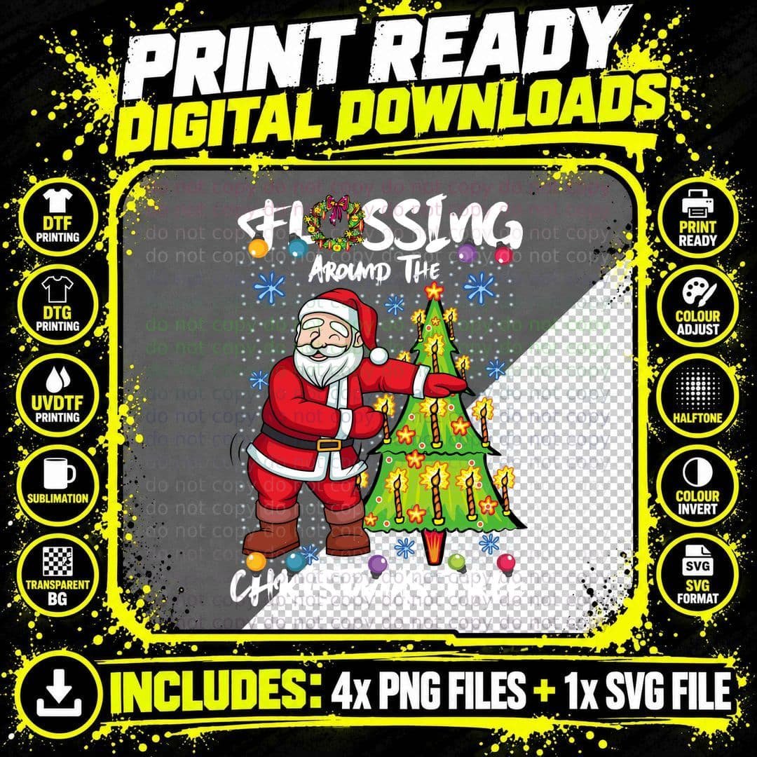 Santa Decorating Christmas Tree T-Shirt Png SVG Digital Bundle