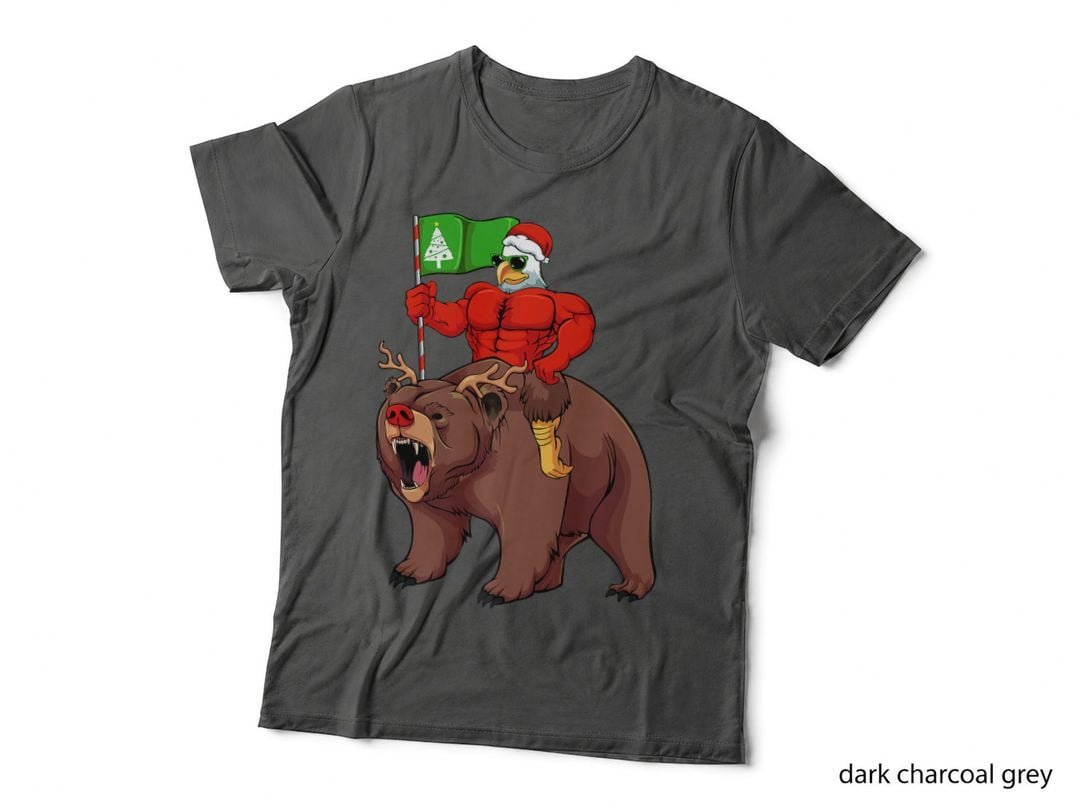 Santa Eagle Riding Bear Reindeer Christmas Pajama Animal T-Shirt