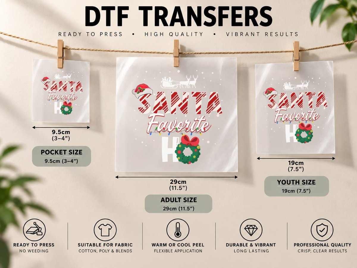 Santa Favorite, Christmas Theme, Holiday Wear DTF Transfer Iron On