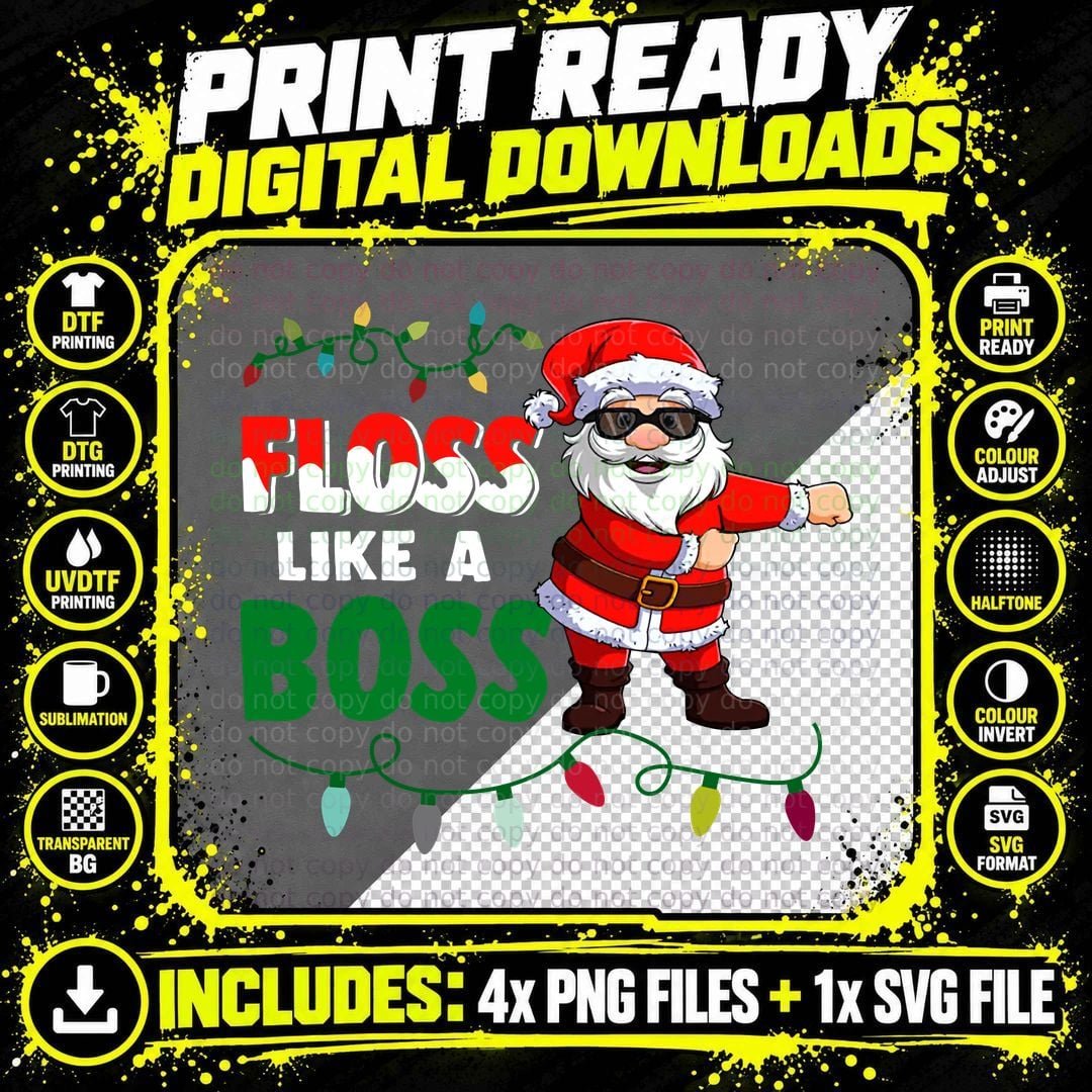 Santa Floss Like a Boss T-Shirt, Christmas Party Png SVG Digital Bundle