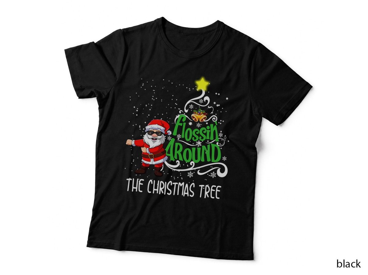 Santa Flossing Around Christmas Tree T-Shirt, Funny Holiday Print
