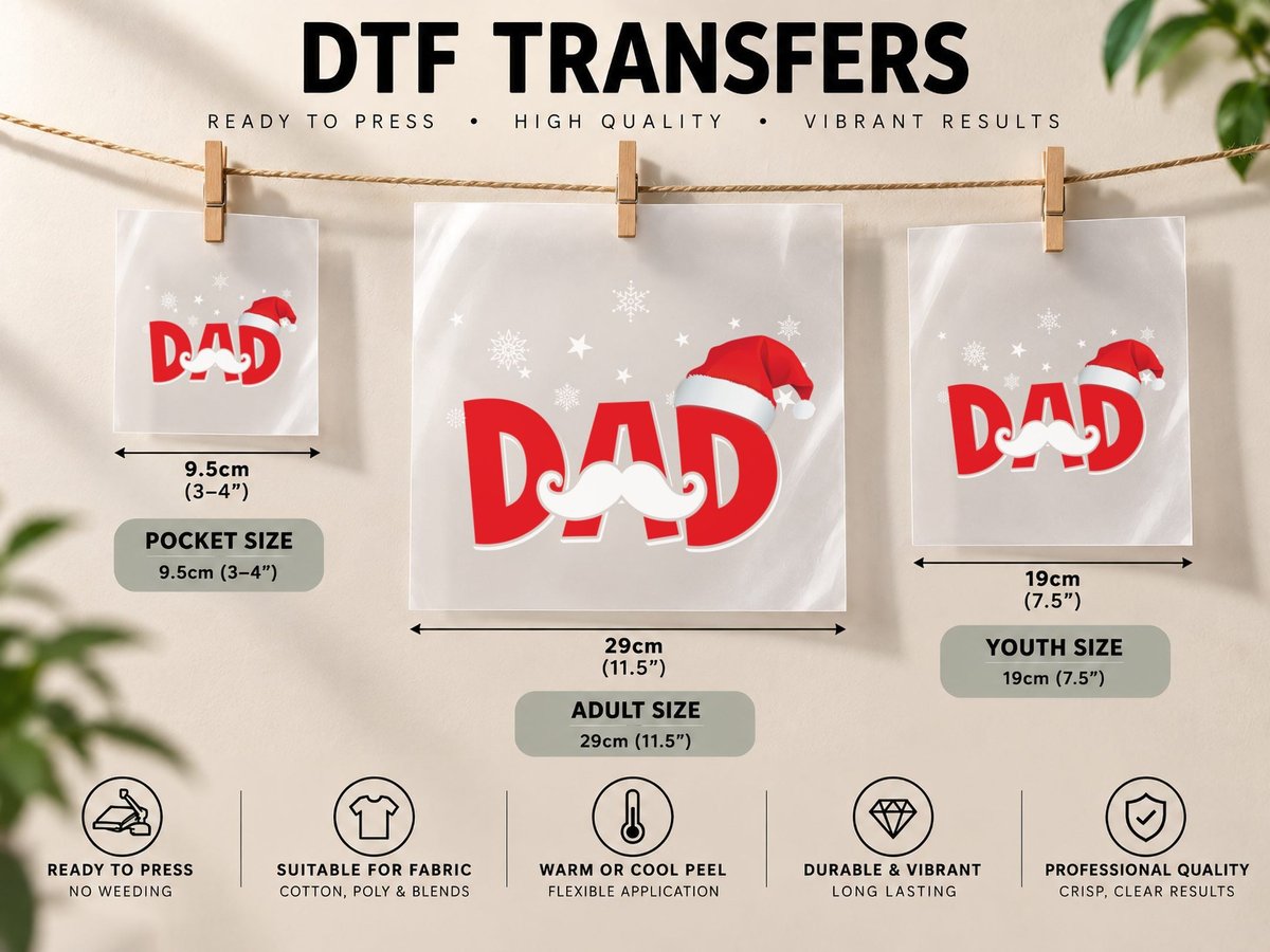 Santa Hat Dad, Christmas Holiday Style, Family Gift Idea DTF Transfer Iron On