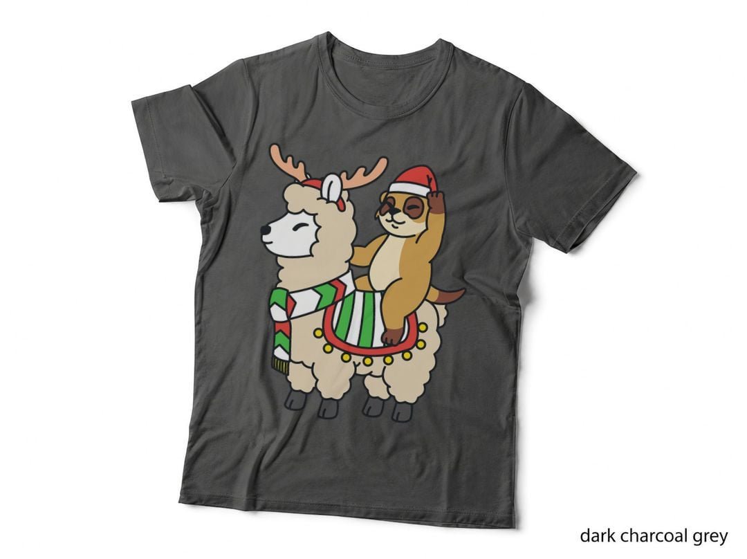 Santa Llama Meerkat Riding Reindeer Alpaca Christmas T-Shirt