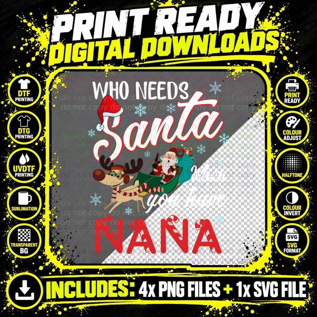 Santa Nana Christmas T-Shirt, Festive Holiday Design Png SVG Digital Bundle