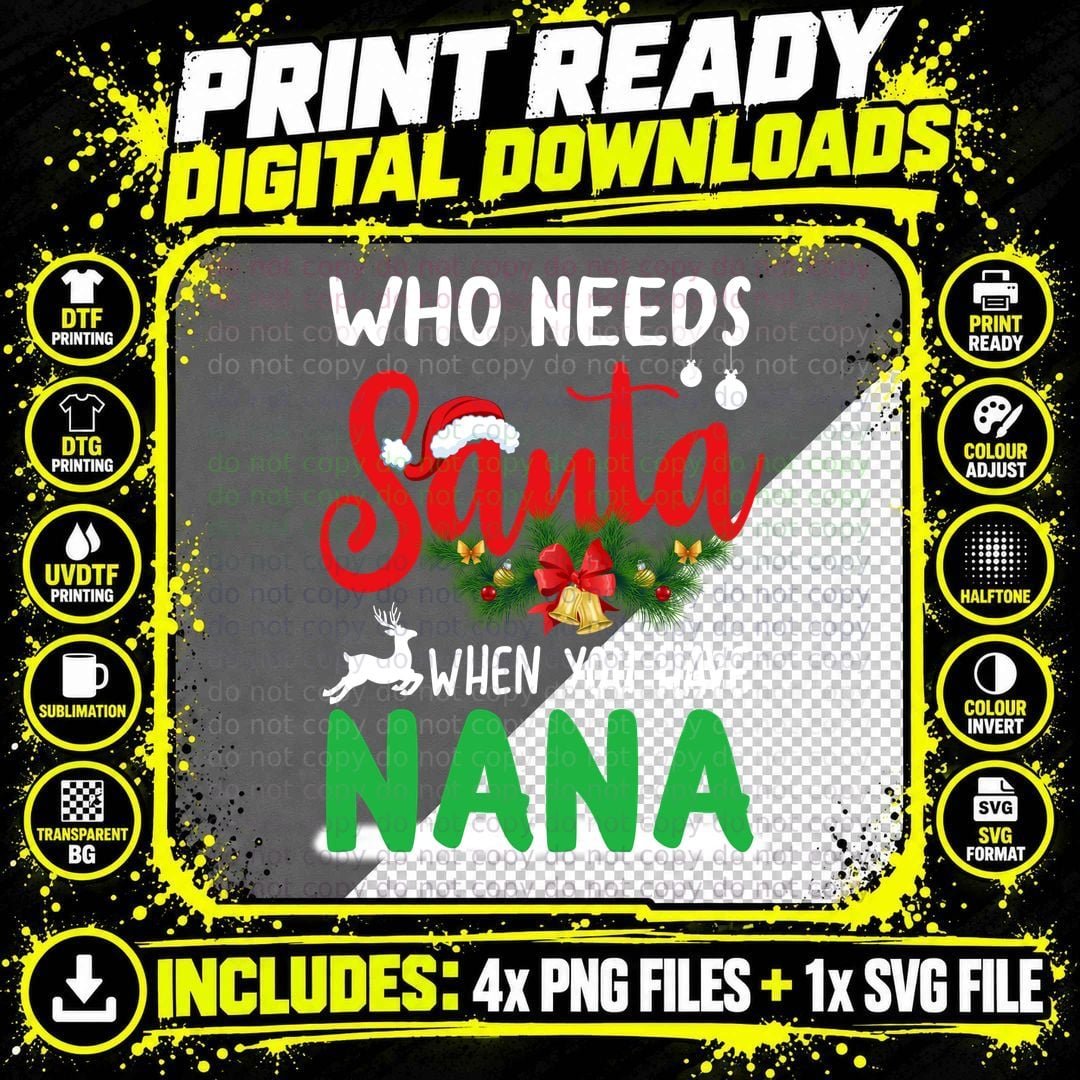 Santa Nana T-Shirt, Christmas Holiday Style Png SVG Digital Bundle