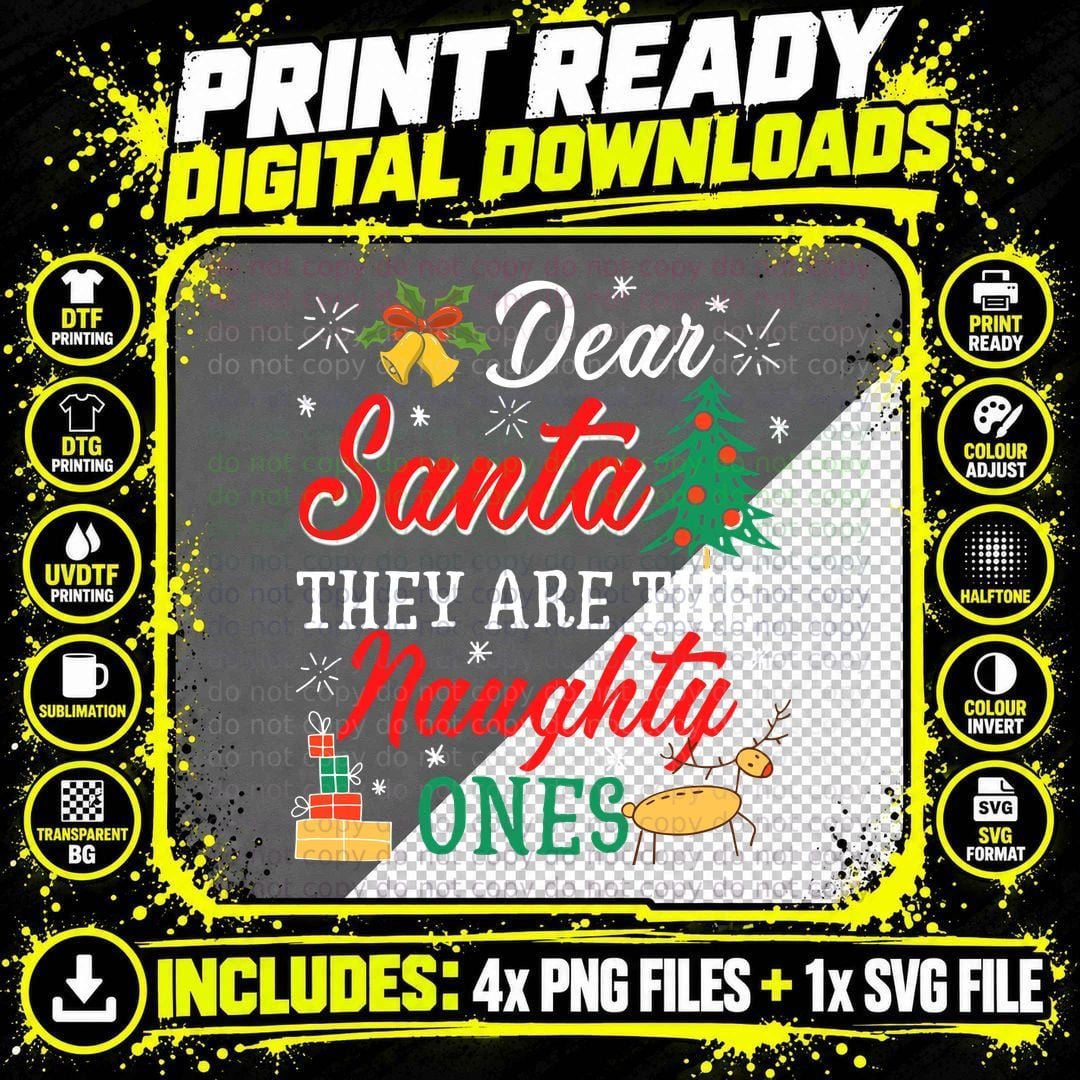 Santa Naughty Ones T-Shirt, Christmas Holiday Print Png SVG Digital Bundle