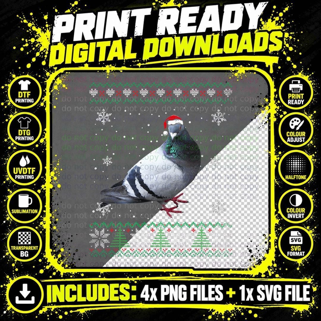 Santa Pigeon Ugly Sweater T-Shirt, Christmas Animal Print Png SVG Digital Bundle
