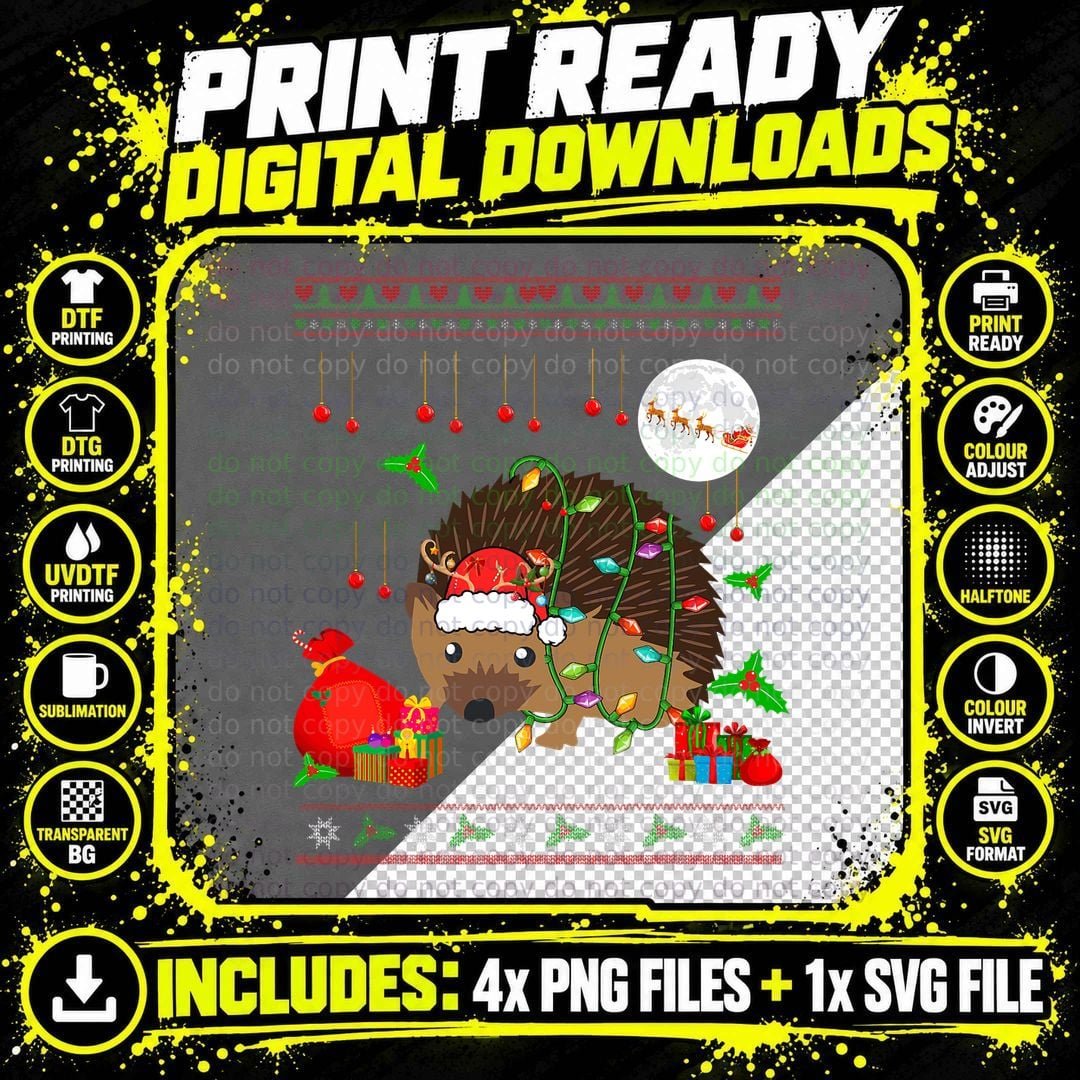 Santa Reindeer Hedgehog Christmas T-Shirt Png SVG Digital Bundle