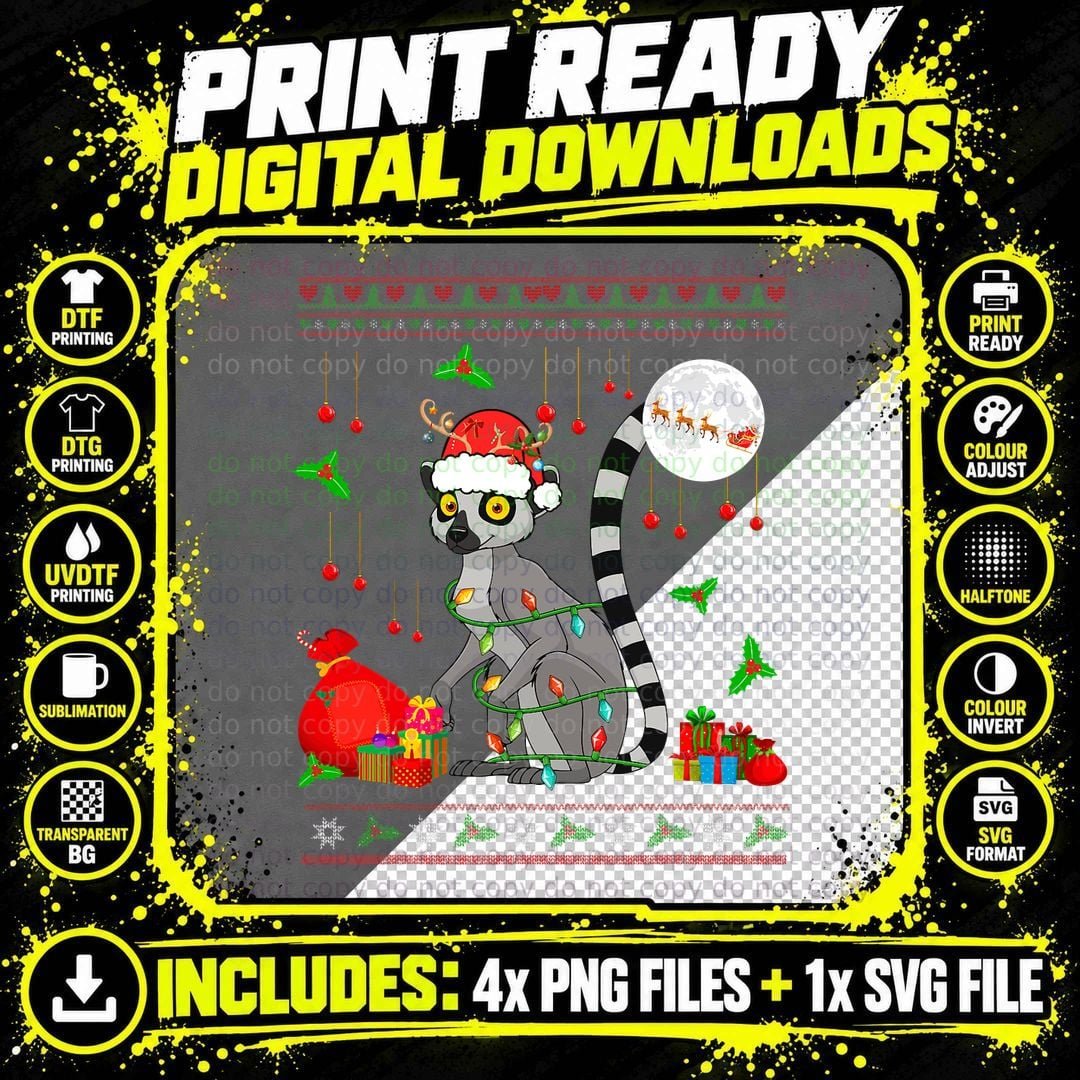 Santa Reindeer Lemur Christmas T-Shirt Png SVG Digital Bundle