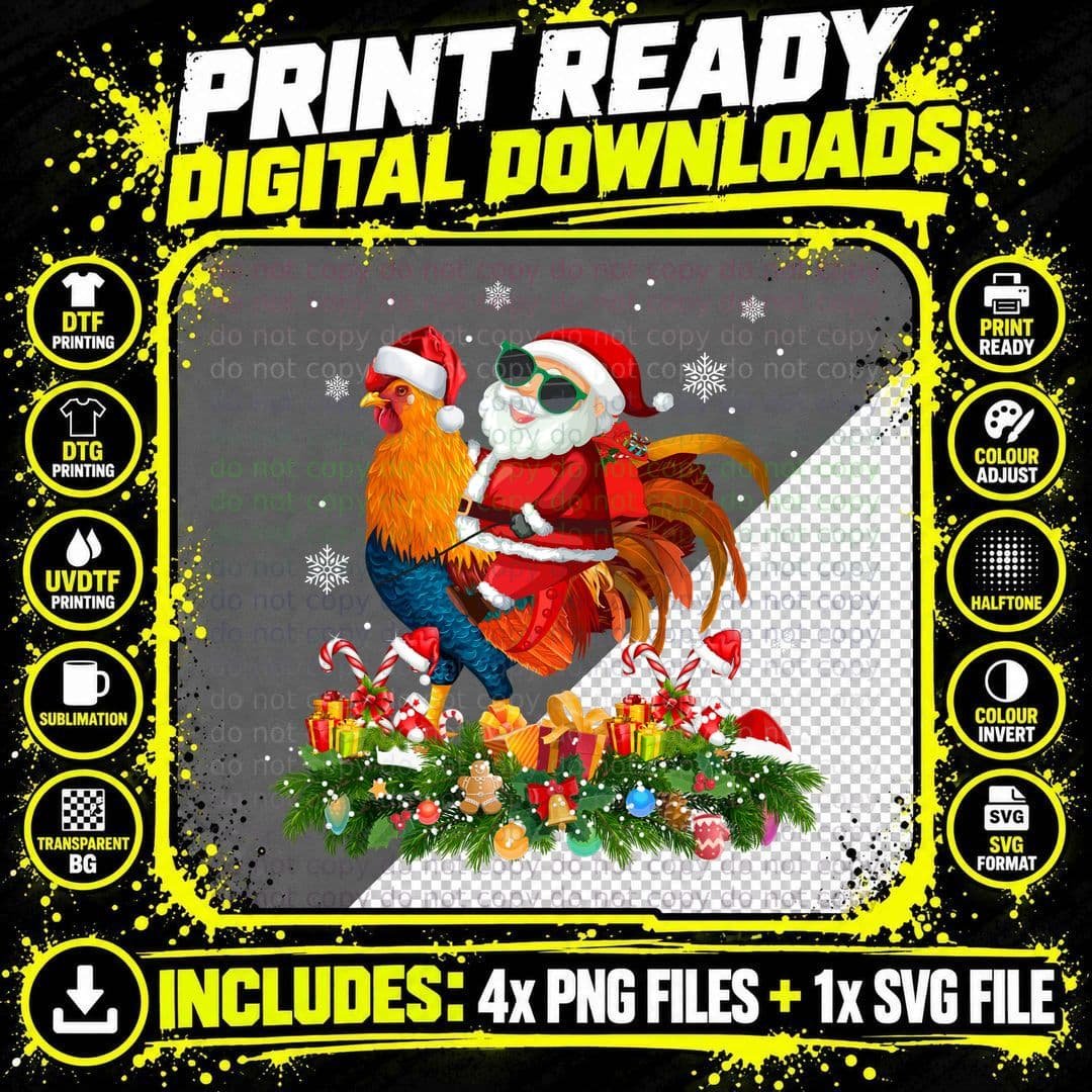 Santa Rides Cock Chicken Funny T-Shirt, Christmas Humor Png SVG Digital Bundle