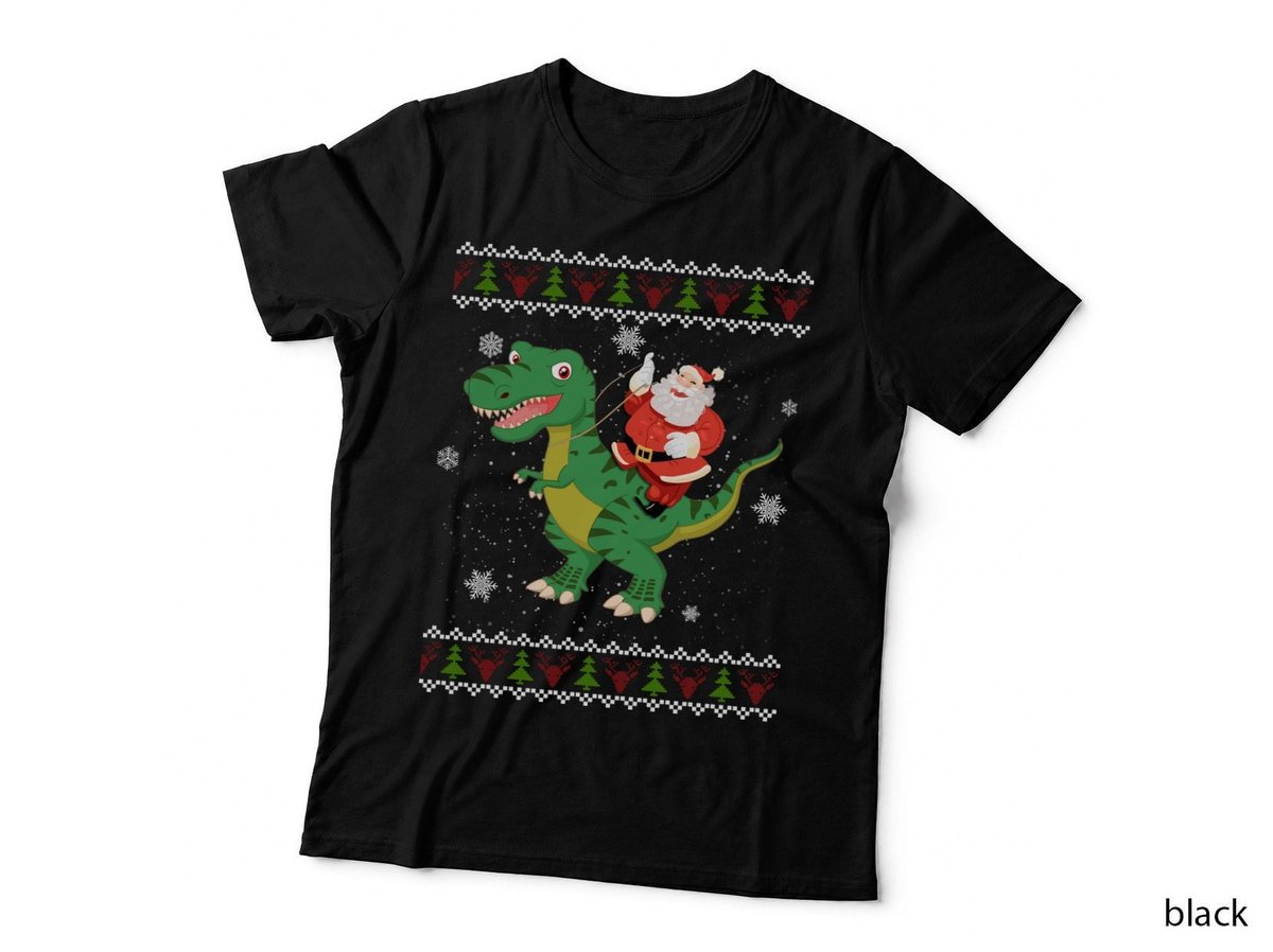 Santa Riding Dinosaur T-Shirt, Christmas Holiday, Festive Gift Idea