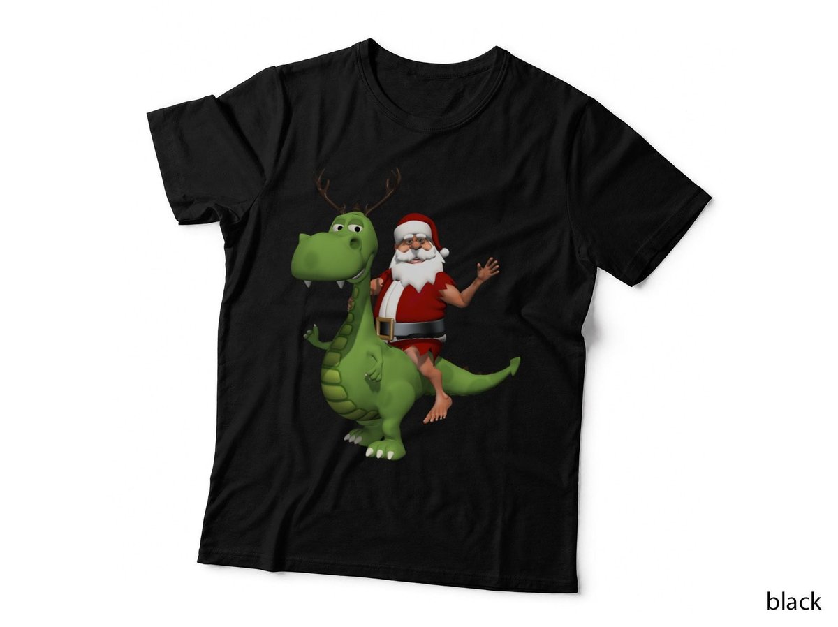 Santa Riding Dragon T-Shirt, Christmas Holiday Fun, Festive Gift Idea