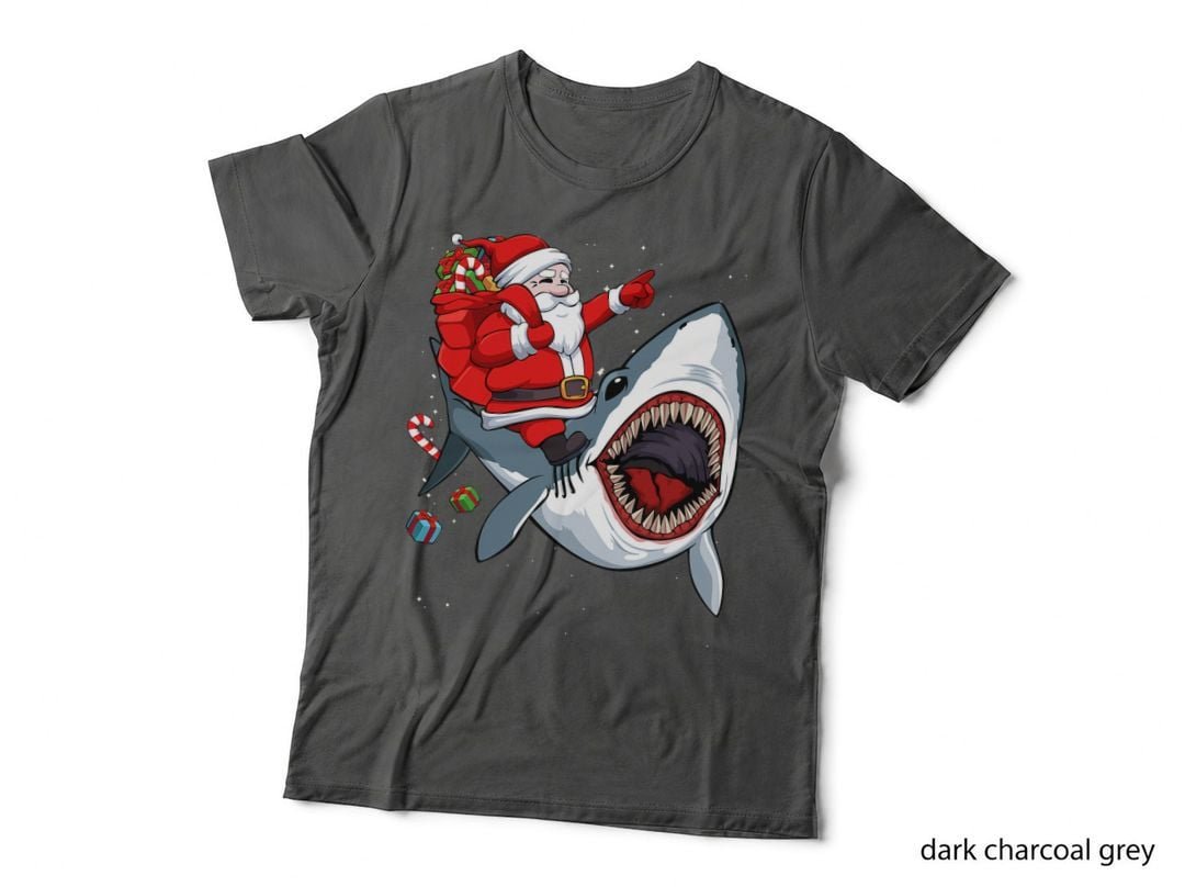Santa Riding Shark Christmas Pajama T-Shirt, Festive Holiday Humor