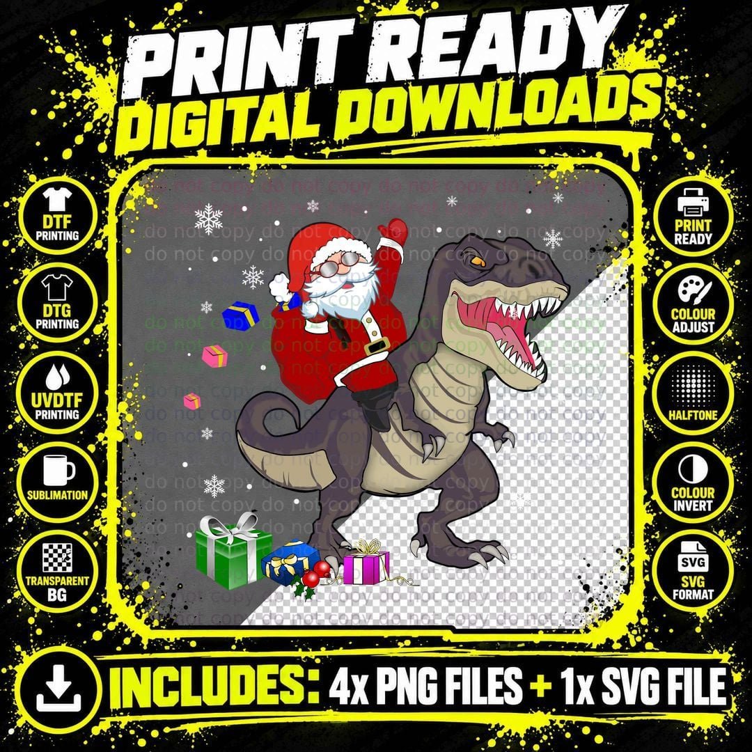 Santa Riding T-Rex T-Shirt, Christmas Holiday Png SVG Digital Bundle
