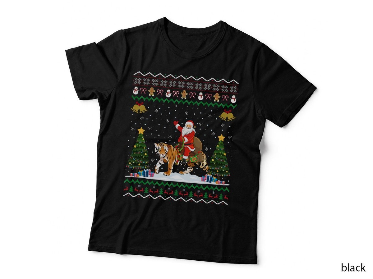 Santa Riding Tiger Ugly Christmas Sweatshirt, Funny Holiday Gift T-Shirt