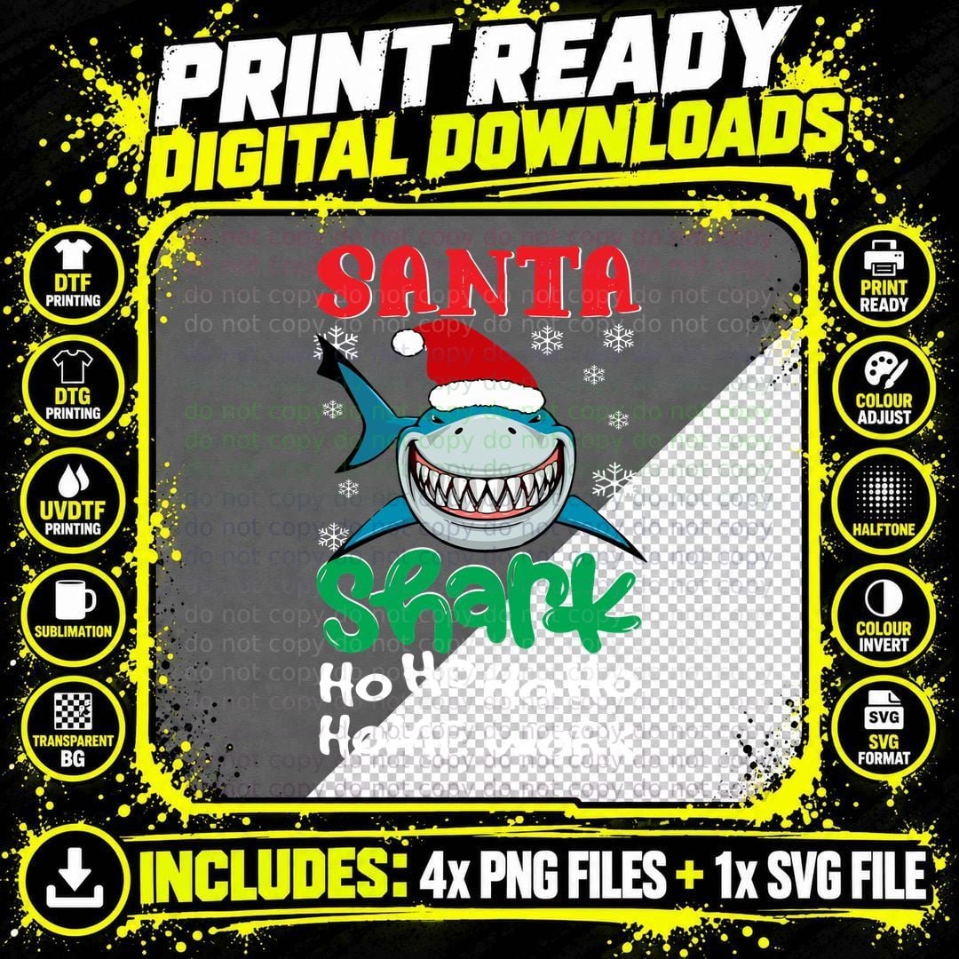 Santa Shark T-Shirt, Christmas Holiday, Festive Gift Idea Png SVG Digital Bundle