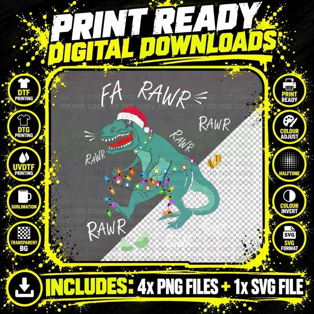 Santa T-Rex T-Shirt, Festive Christmas Dinosaur Png SVG Digital Bundle