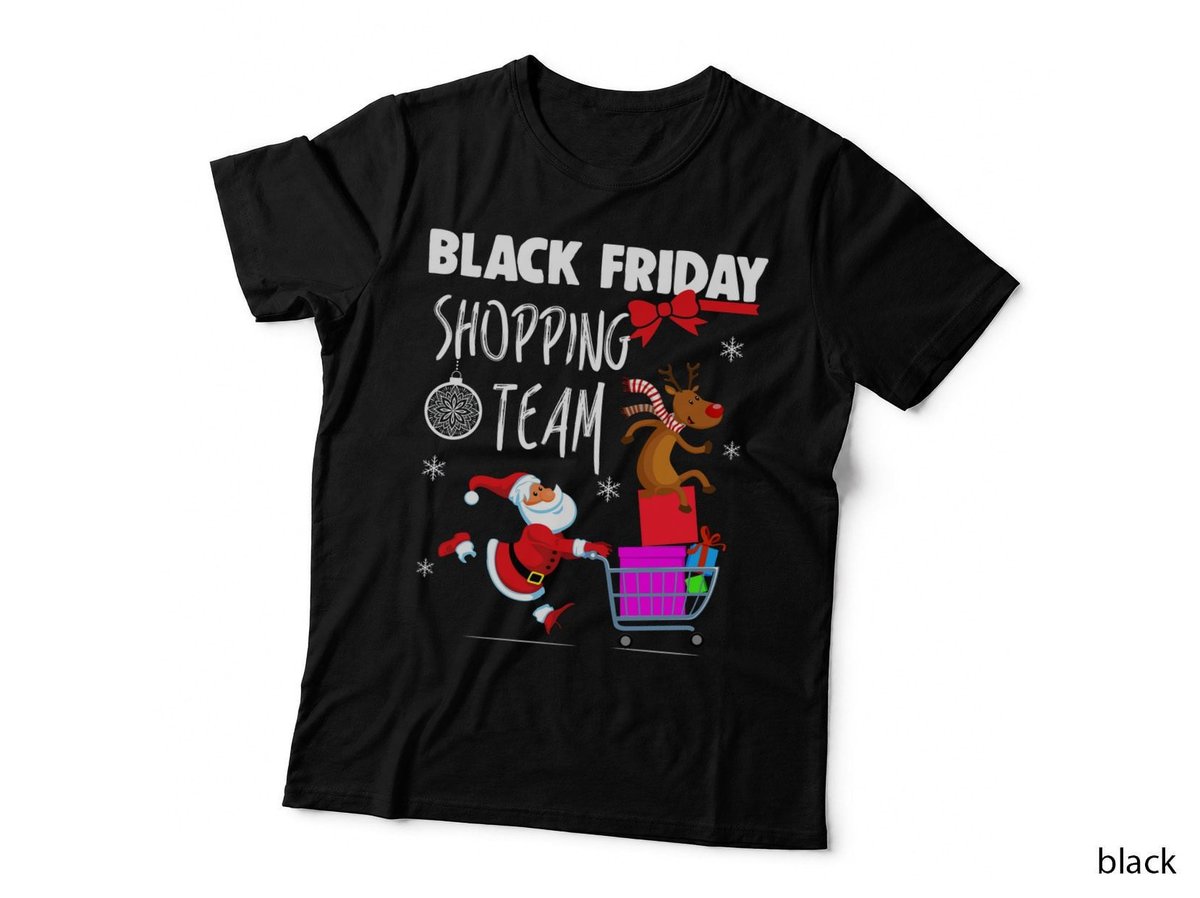 Santa and Rudolph Shopping Team T-Shirt, Christmas Holiday Fun